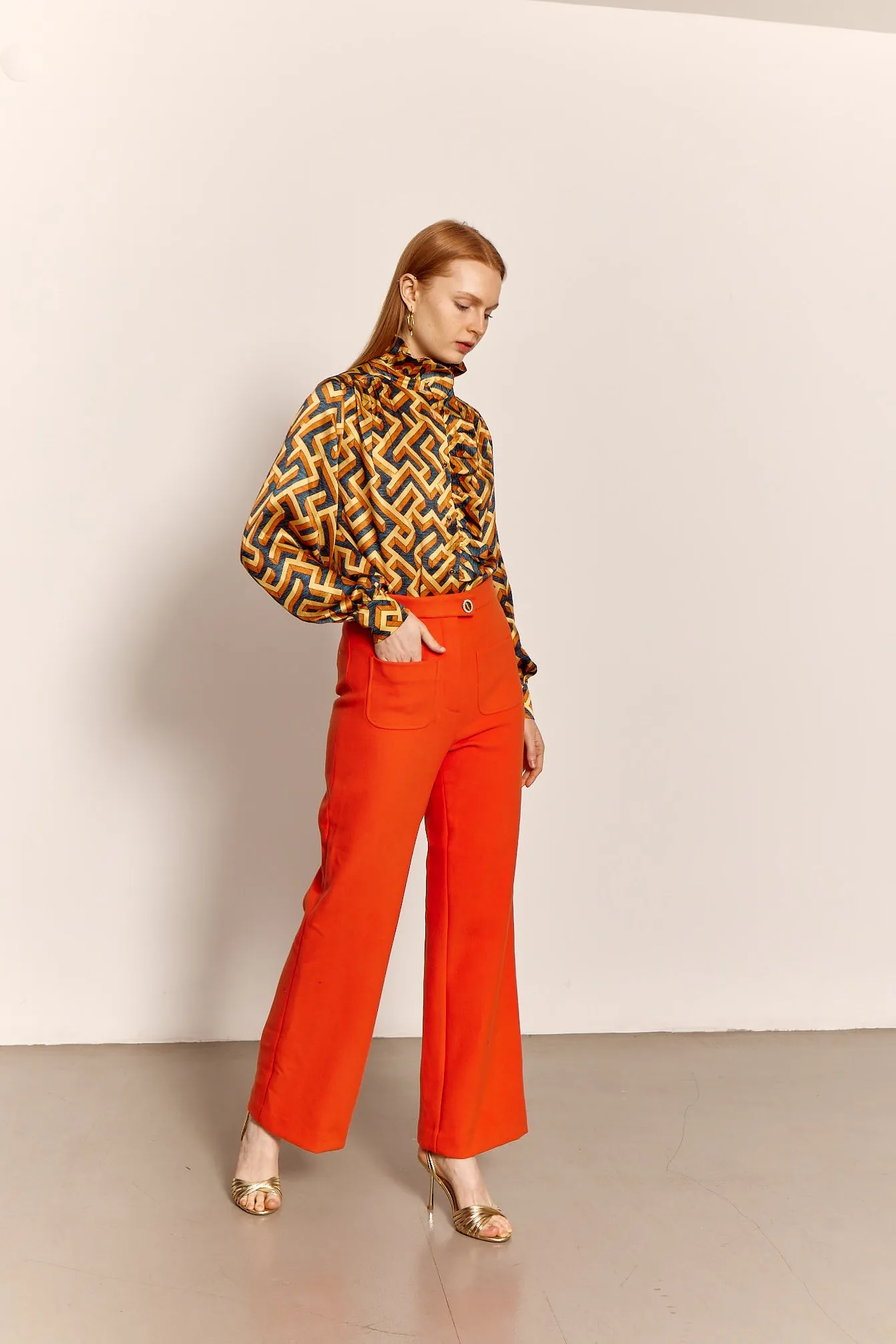 0 Wool Pattie Trouser in Tangerine