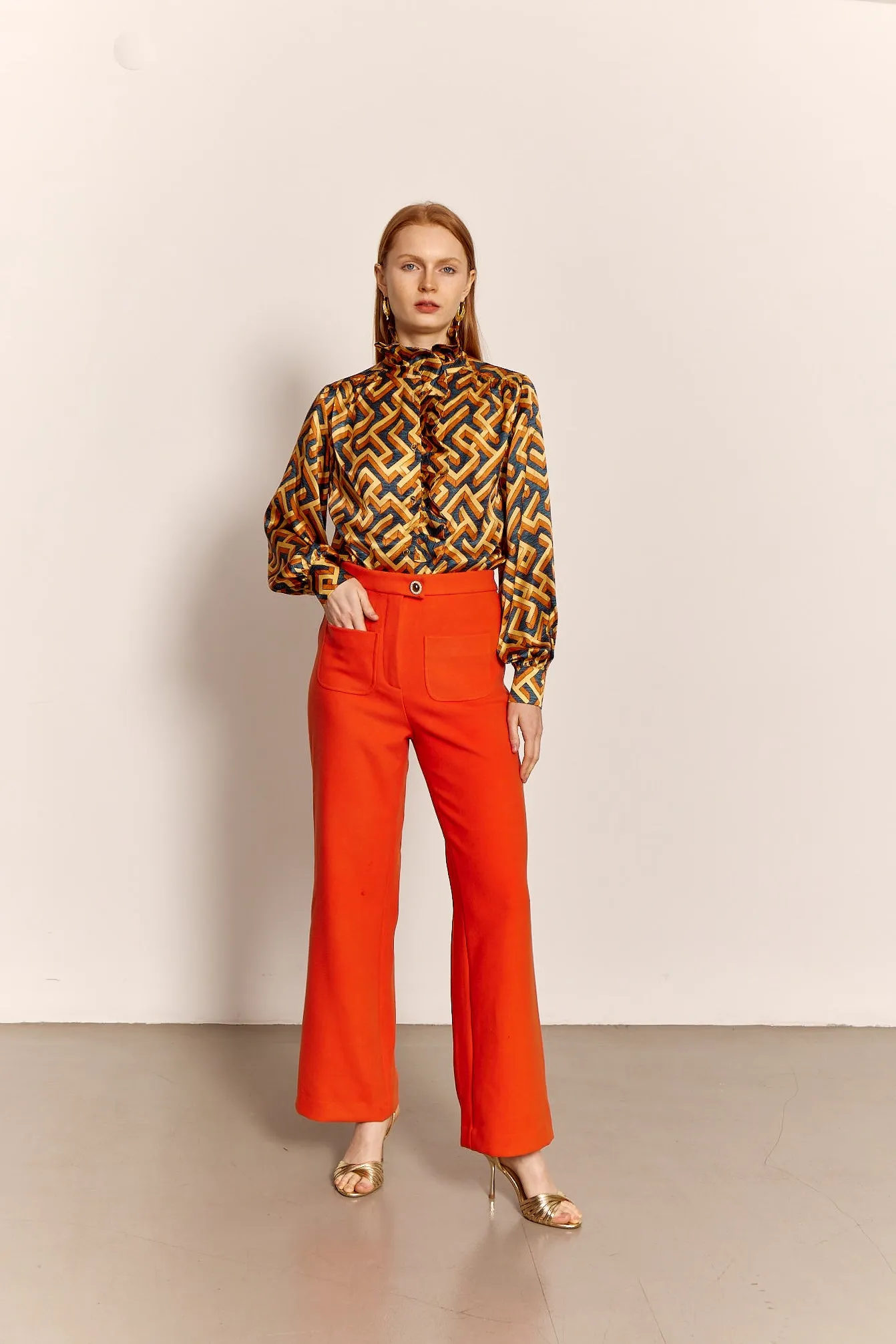 0 Wool Pattie Trouser in Tangerine