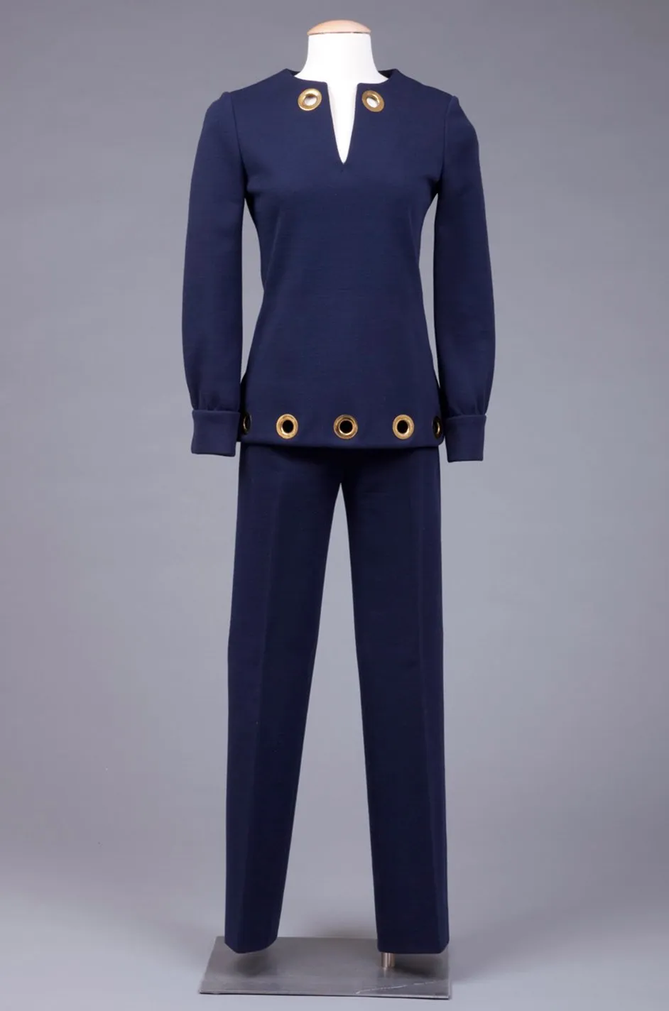 1960s Pierre Cardin Couture Bright Sunny Yellow Tunic & Hot Pant w Open Metal Grommets