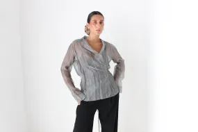2000s Layfayette 148 Silk Organza Futuristic Wrap Top