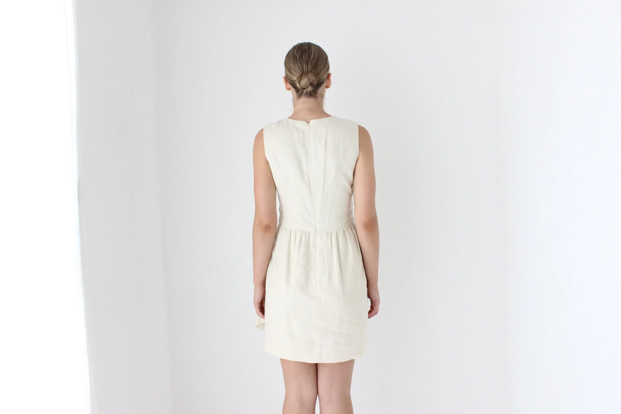 2000s Lela Rose Cream Linen 'Wrap' Dress