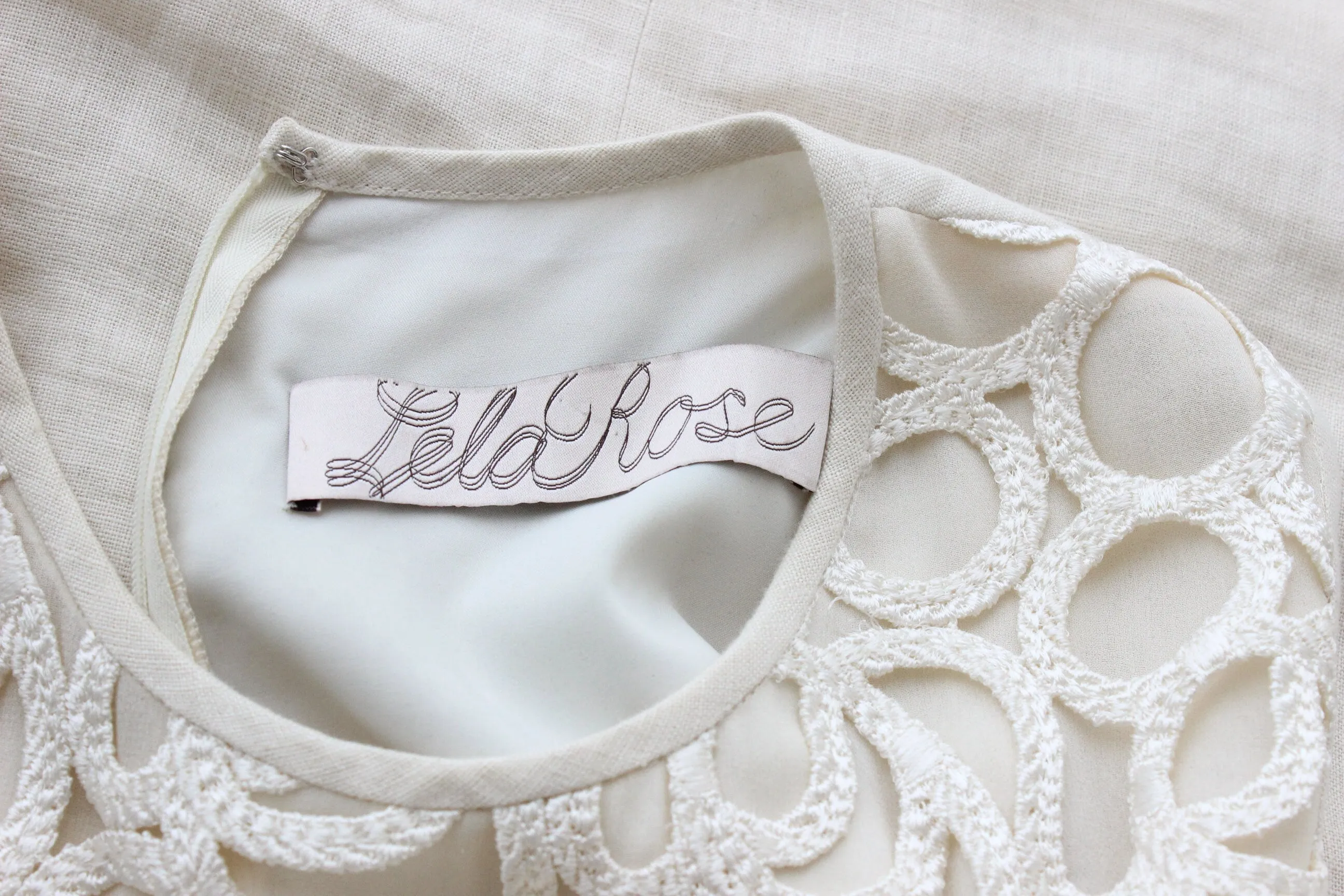 2000s Lela Rose Cream Linen 'Wrap' Dress