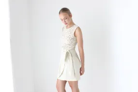 2000s Lela Rose Cream Linen 'Wrap' Dress