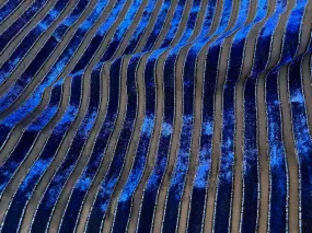 57" Panel - Couture Bright Navy Velvet & Onyx Organza Silk & Rayon Cut Velvet (Made in Italy)