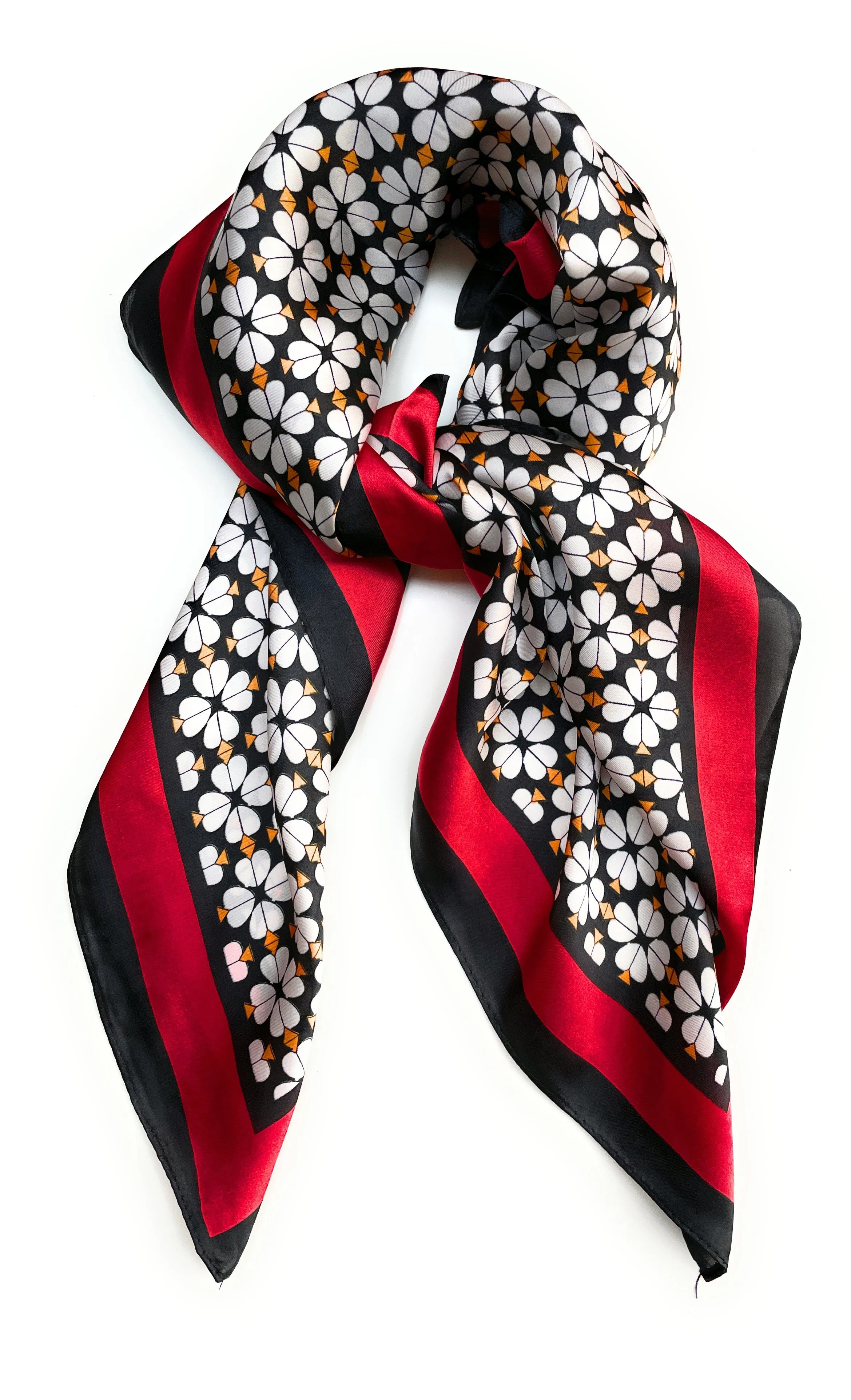 70cm x 70cm Square Silk Scarf Black Red White Flowers Scarf Thin Womens