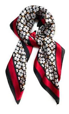 70cm x 70cm Square Silk Scarf Black Red White Flowers Scarf Thin Womens
