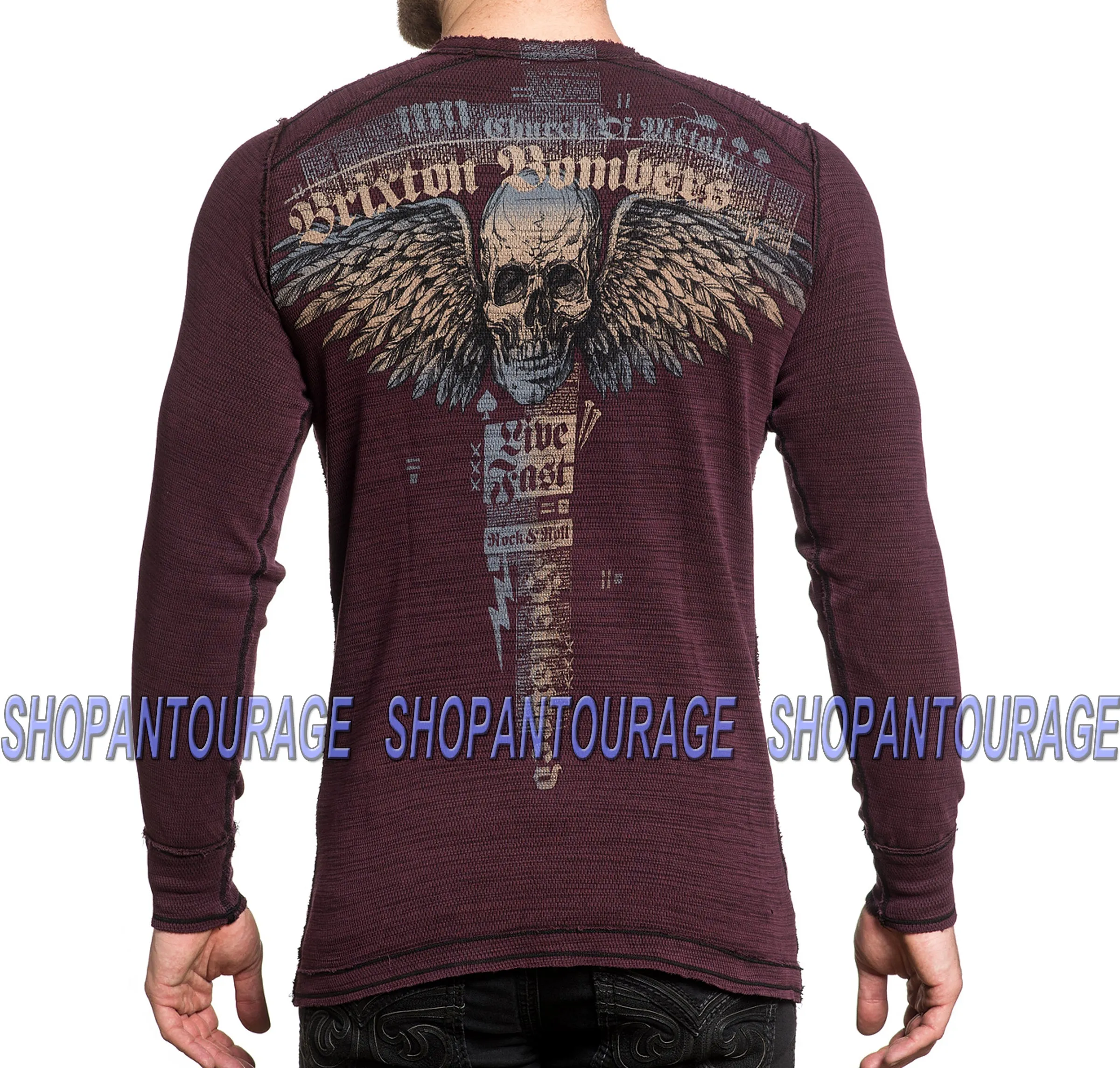 Affliction Rock Speed A19414 New Graphic Skull MMA Long Sleeve Reversible Thermal For Men