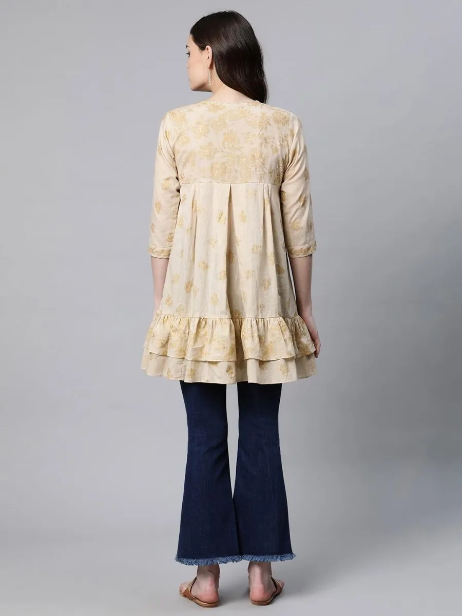 Ahalyaa Beige Cotton Gold Printed Tunic