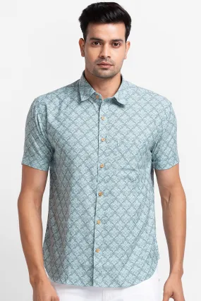 Aqua Denim Look Digital Print Shirt