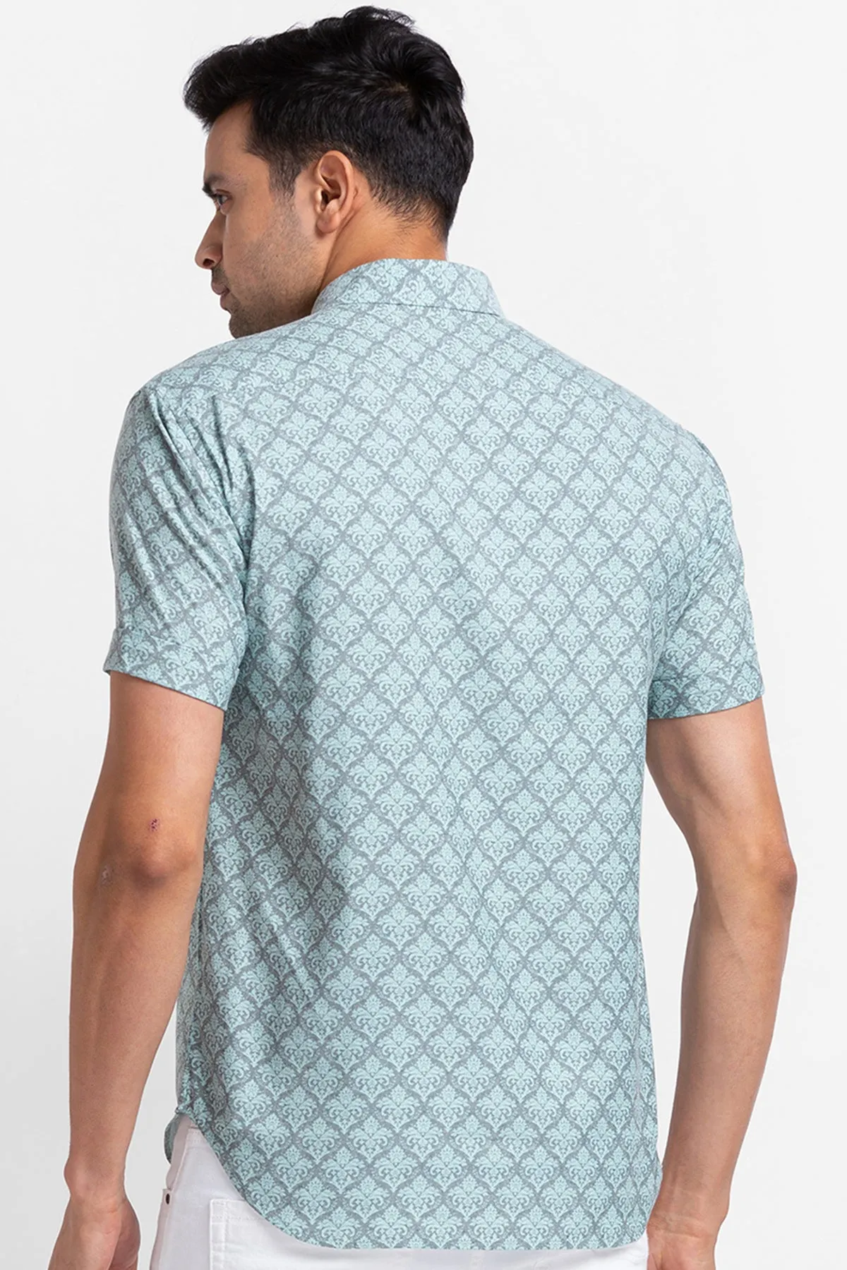 Aqua Denim Look Digital Print Shirt