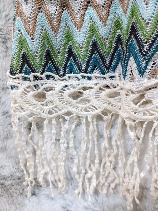 A'Reve Back Lace Up Fringe Tunic - Teal Multi