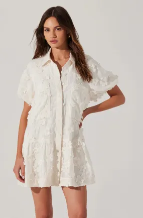 AST Aihara 3D Floral Applique Cream Puff Sleeve Dress