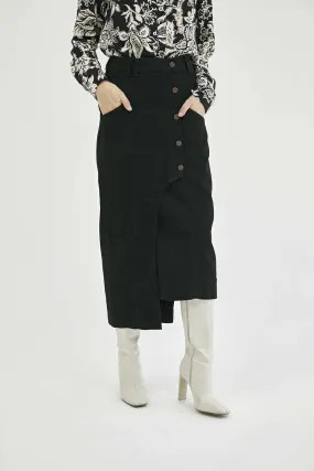 Asymmetric Black Denim Skirt