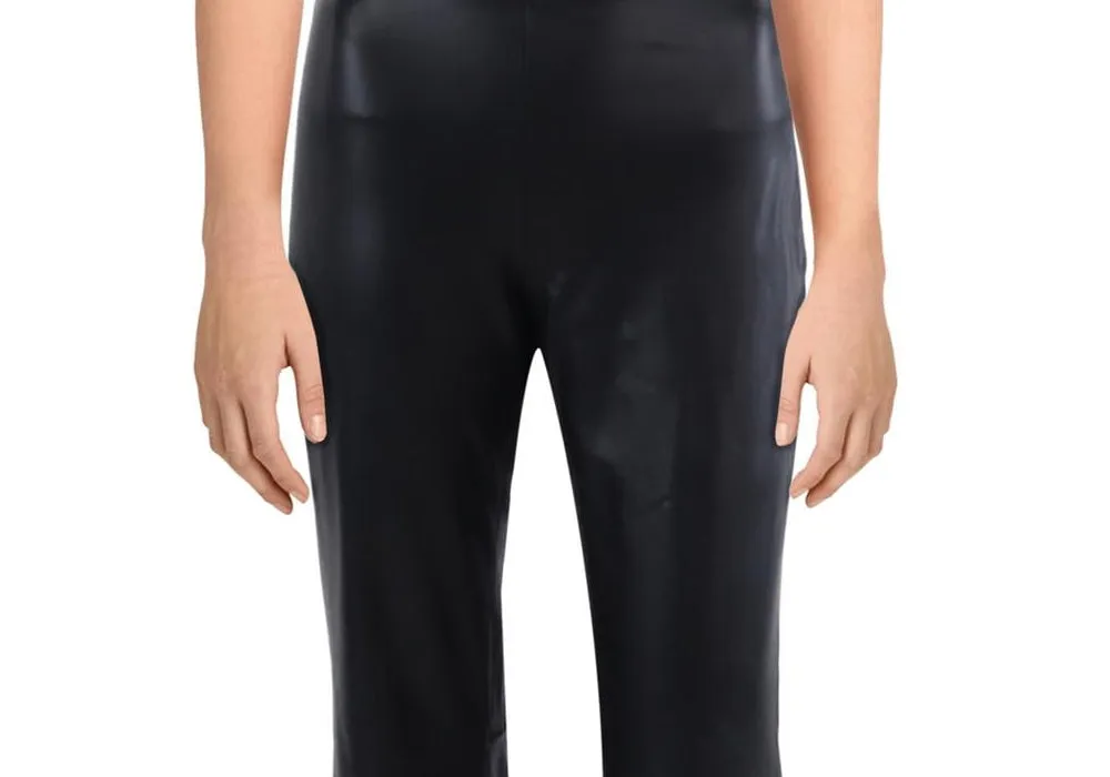 Bagatelle NYC Womens Faux Leather High Waist Flared Pants Black