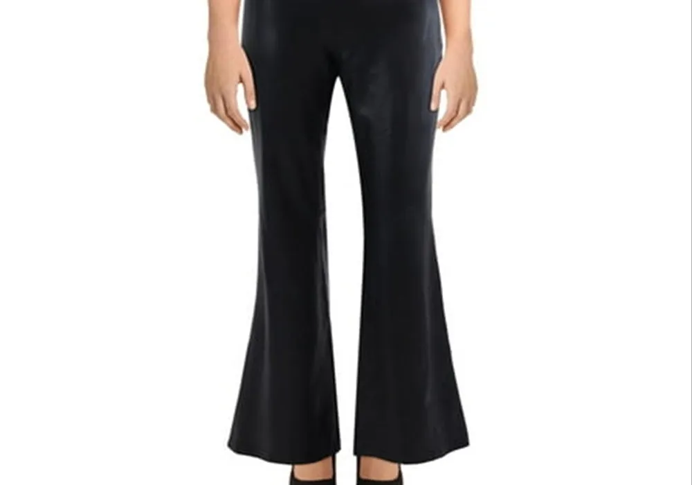 Bagatelle NYC Womens Faux Leather High Waist Flared Pants Black