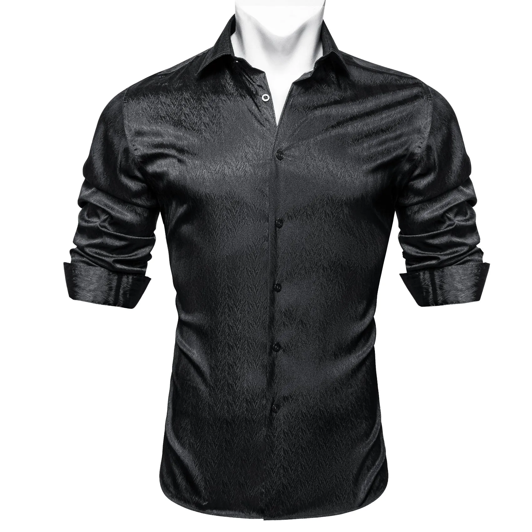 Barry.wang Button Down Shirt Classy Silk Black Solid Long Sleeve Shirt