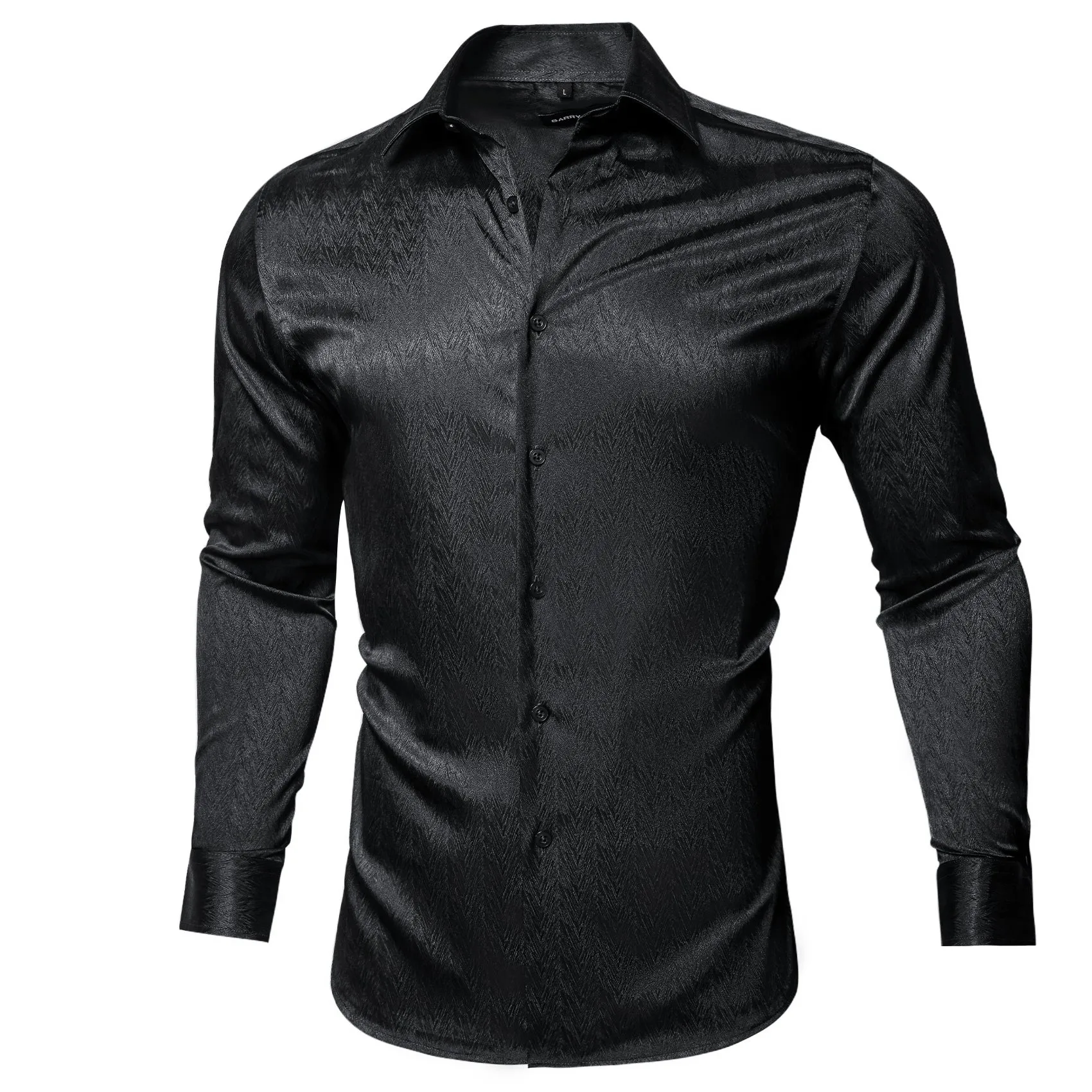 Barry.wang Button Down Shirt Classy Silk Black Solid Long Sleeve Shirt
