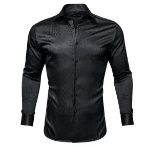 Barry.wang Button Down Shirt Classy Silk Black Solid Long Sleeve Shirt