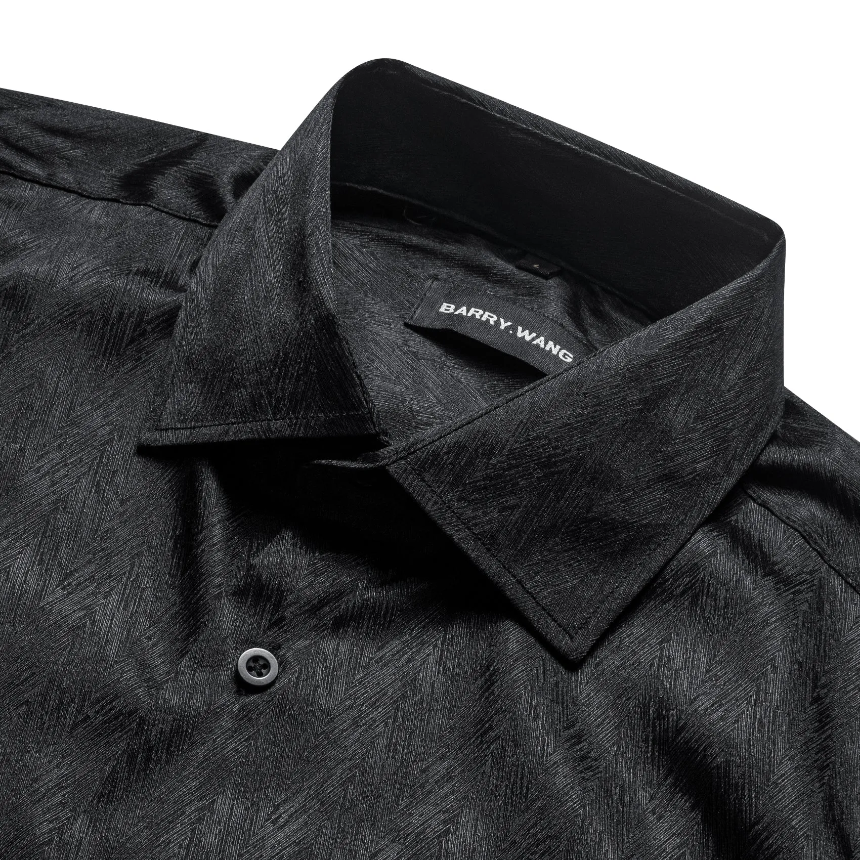 Barry.wang Button Down Shirt Classy Silk Black Solid Long Sleeve Shirt