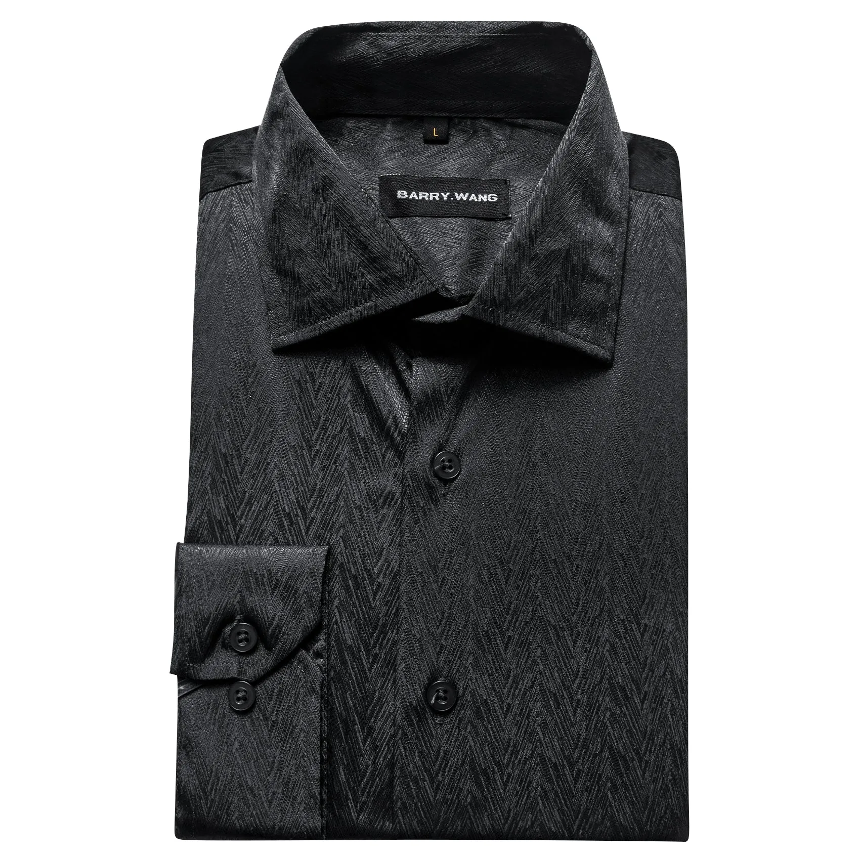 Barry.wang Button Down Shirt Classy Silk Black Solid Long Sleeve Shirt
