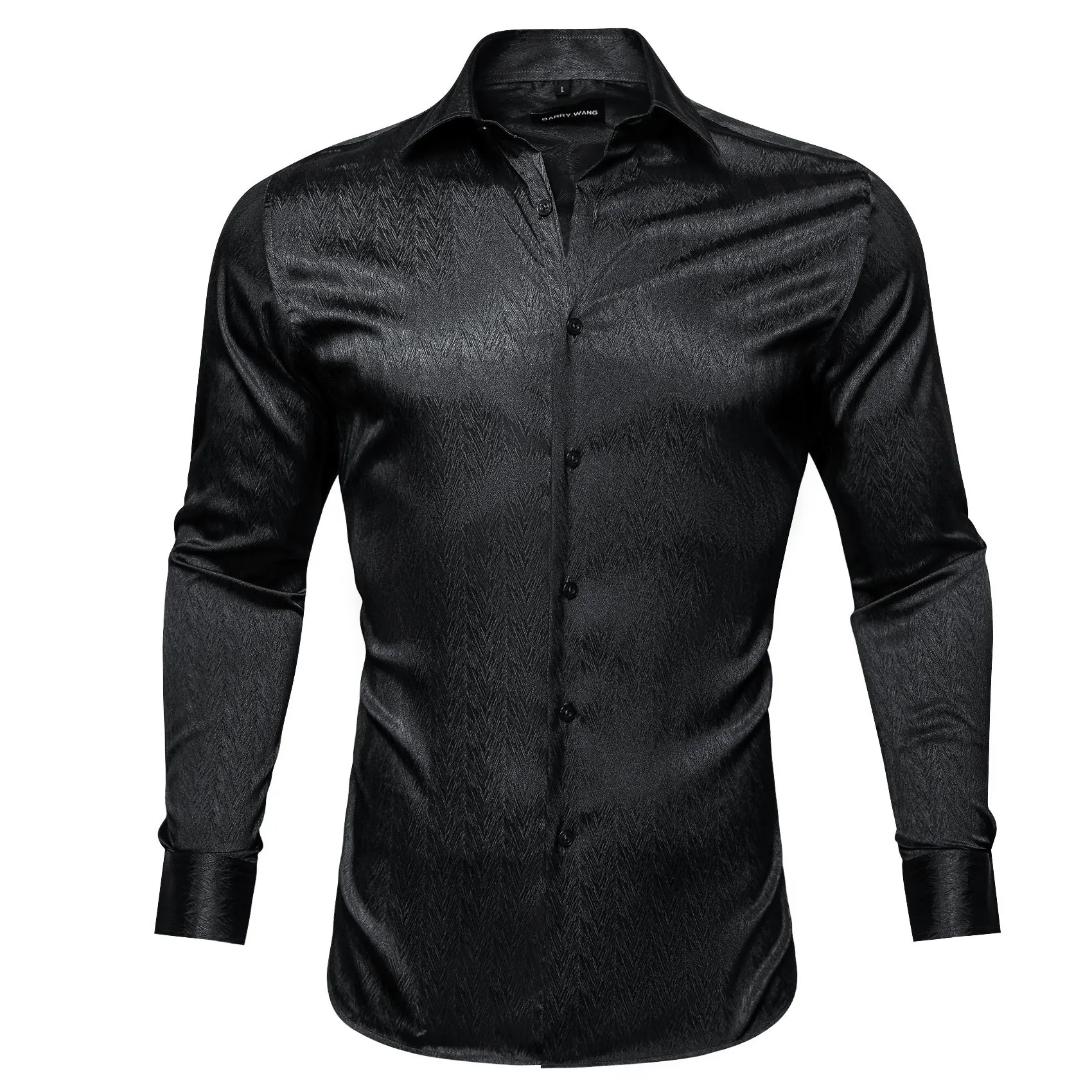 Barry.wang Button Down Shirt Classy Silk Black Solid Long Sleeve Shirt