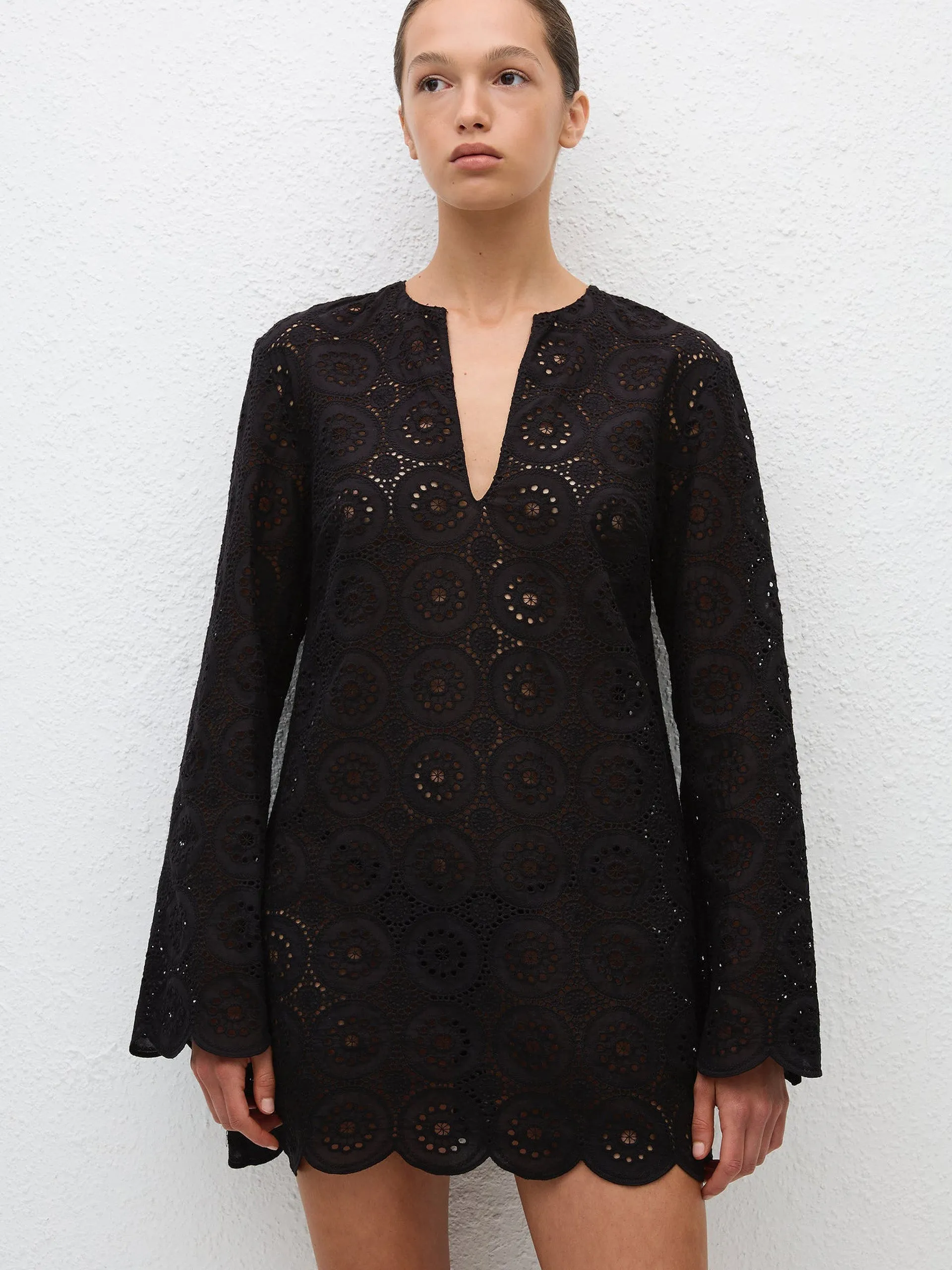 Black broderie tunic dress
