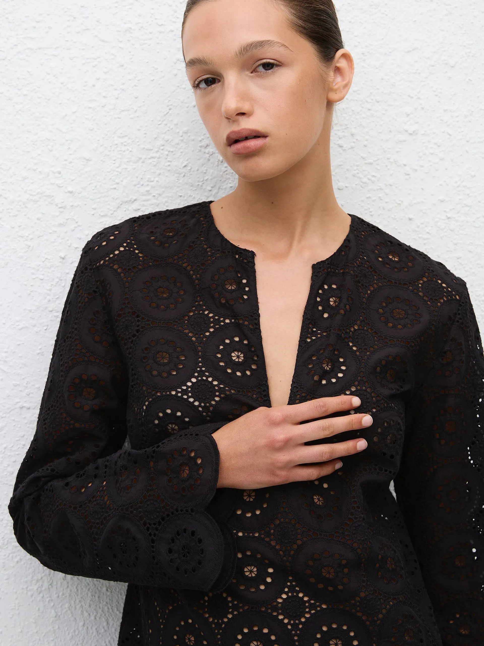 Black broderie tunic dress