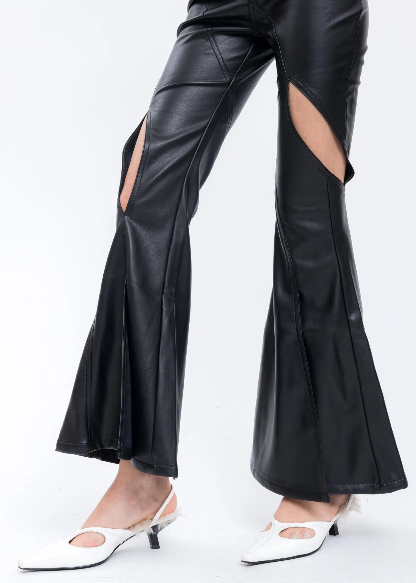 Black Faux Leather Flared Trousers