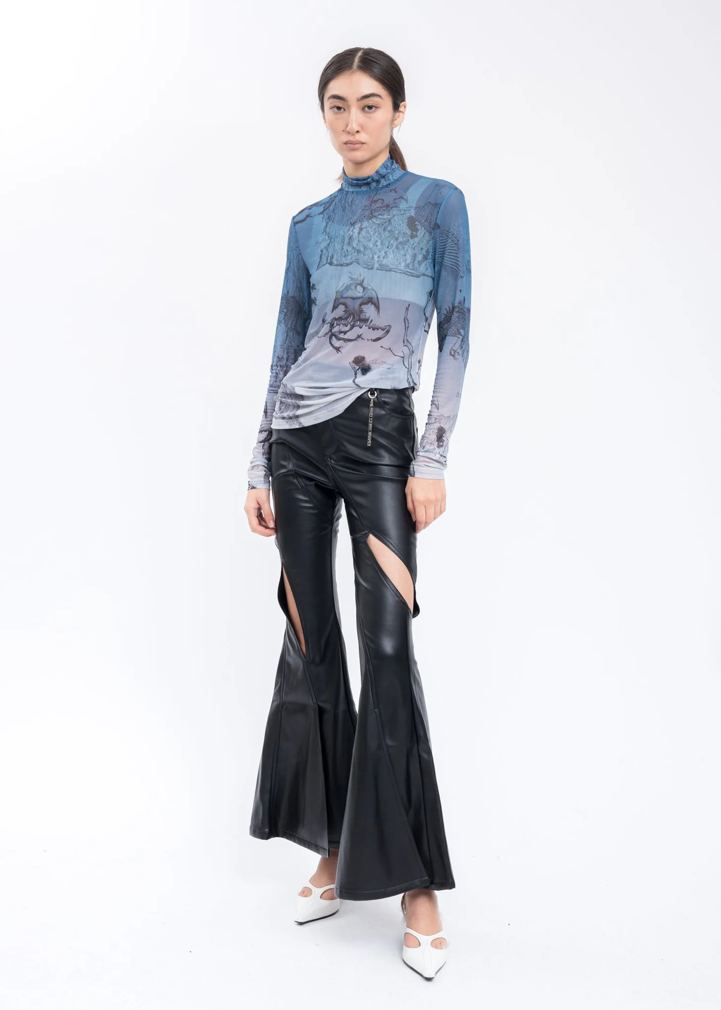 Black Faux Leather Flared Trousers