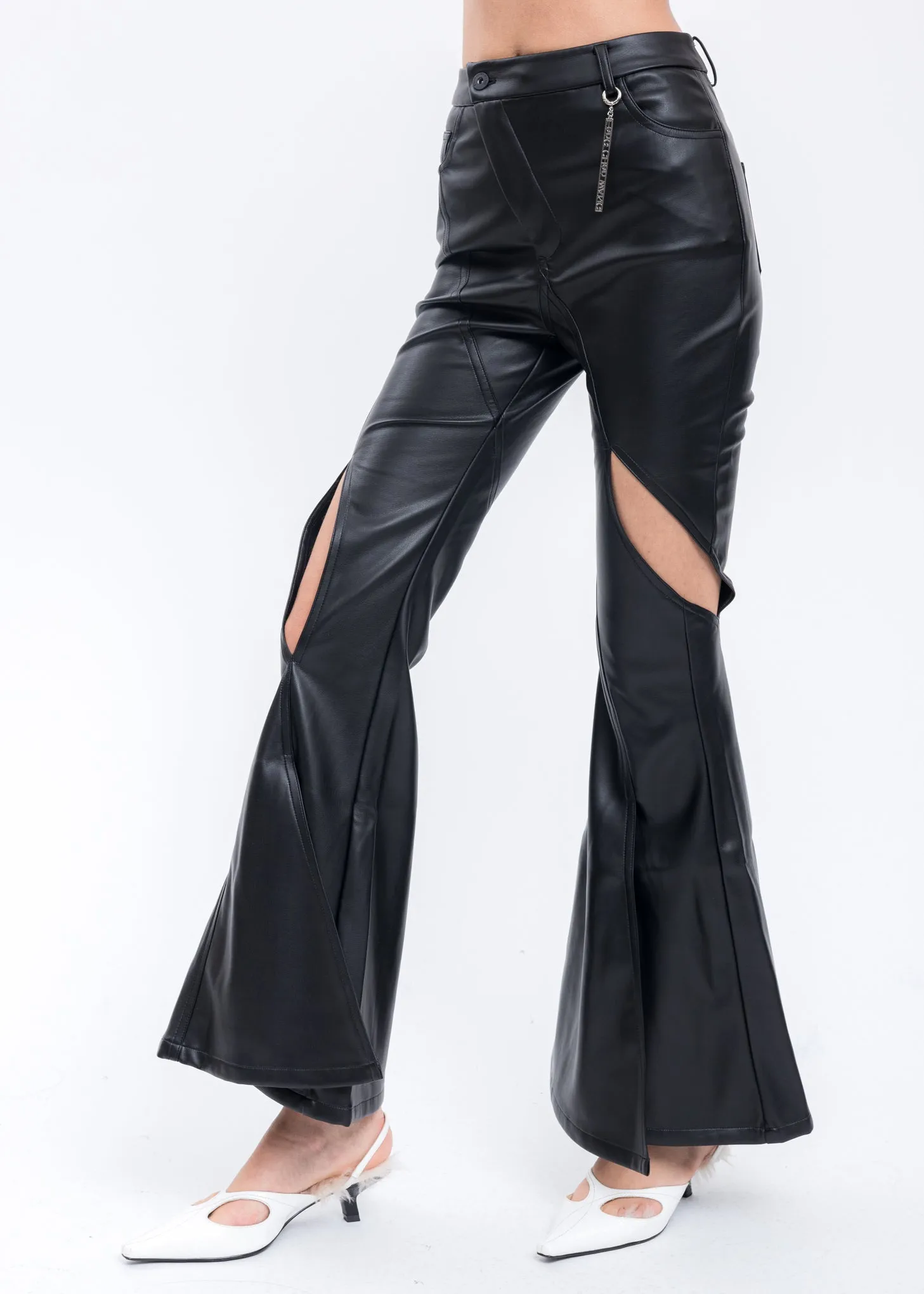 Black Faux Leather Flared Trousers