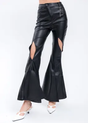Black Faux Leather Flared Trousers