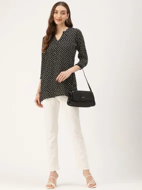 Black Polka Dot Printed Monochrome Tunic
