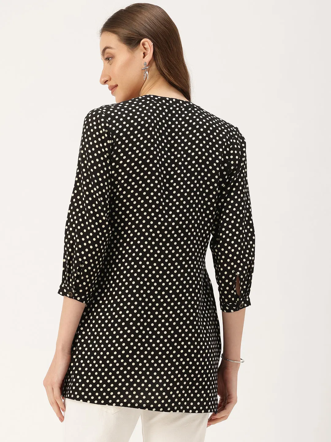 Black Polka Dot Printed Monochrome Tunic