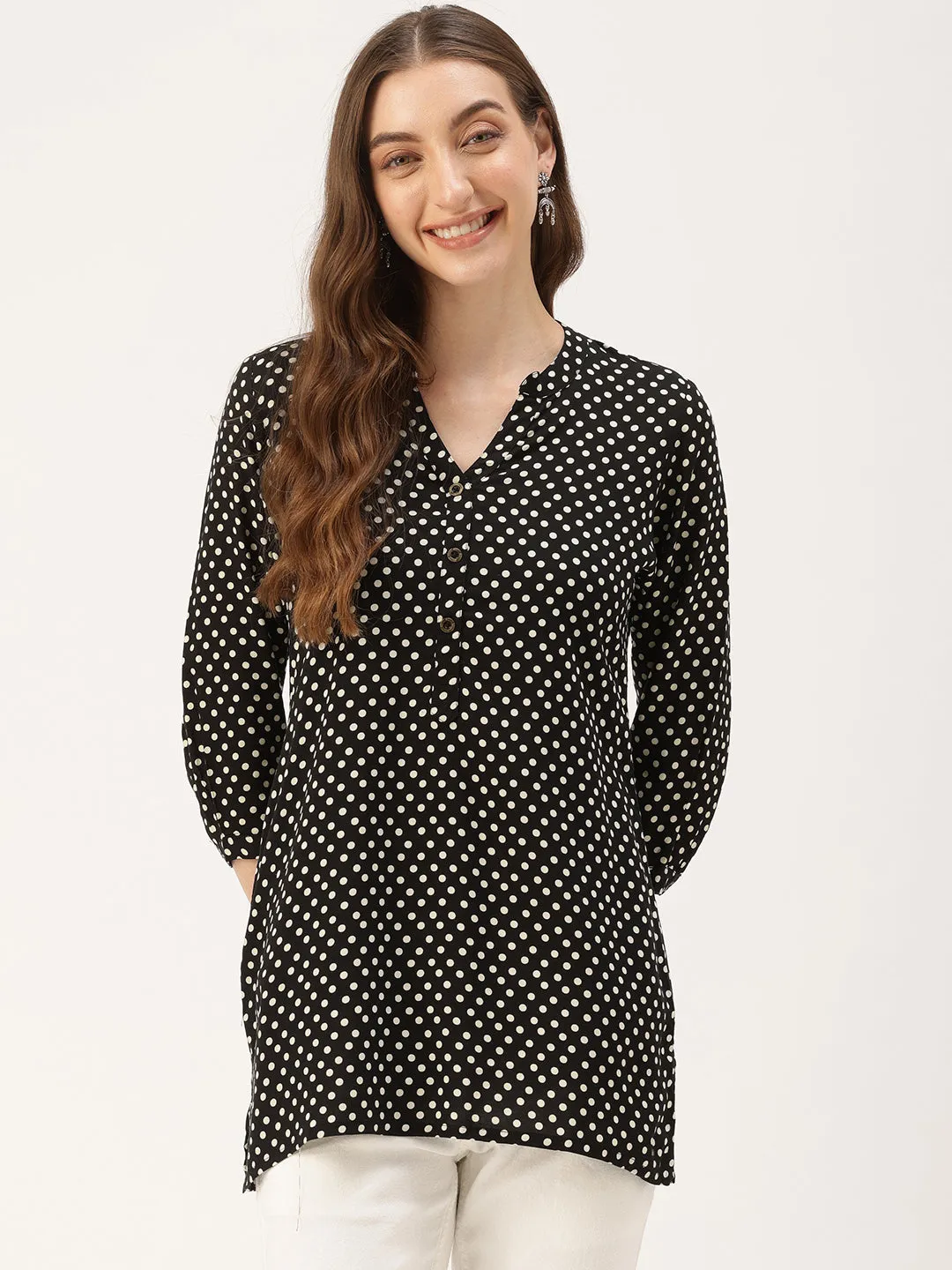 Black Polka Dot Printed Monochrome Tunic