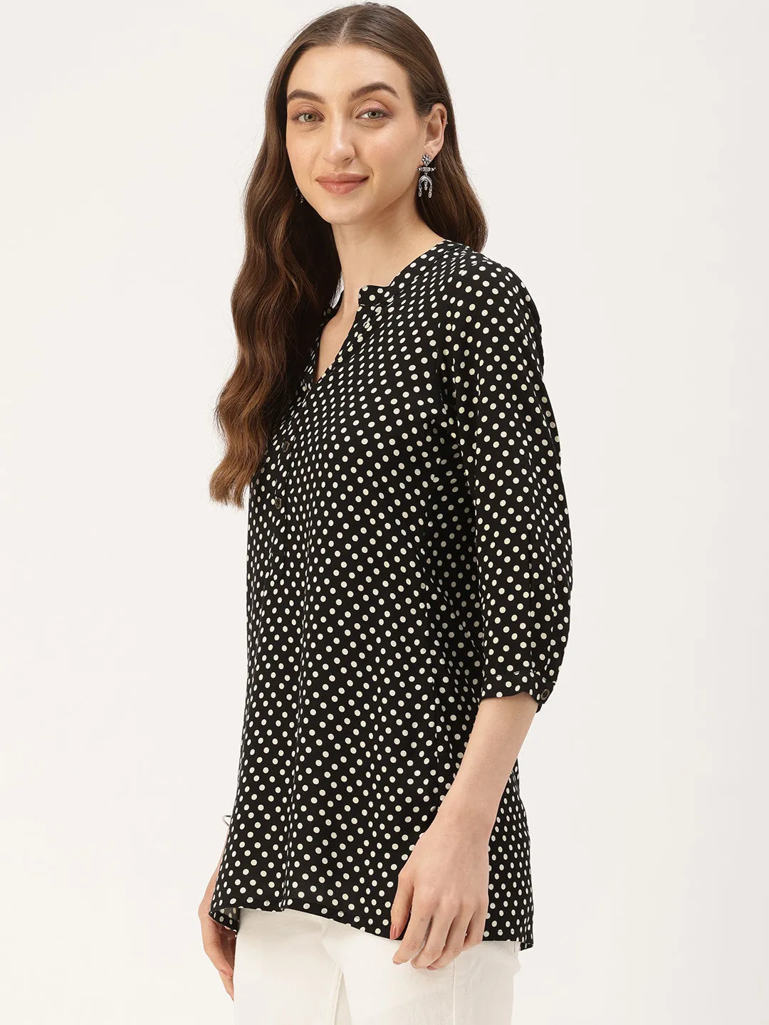 Black Polka Dot Printed Monochrome Tunic