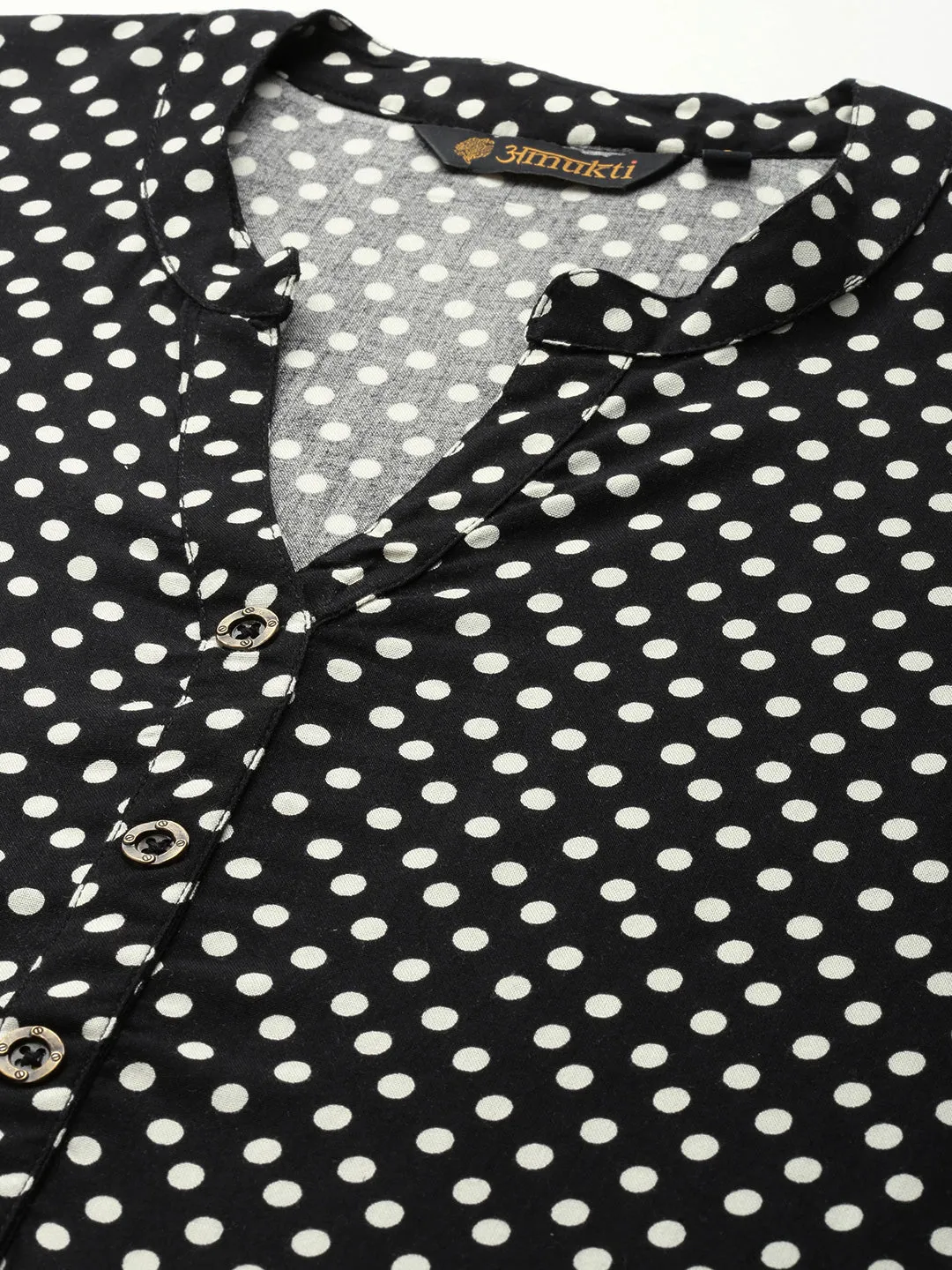 Black Polka Dot Printed Monochrome Tunic