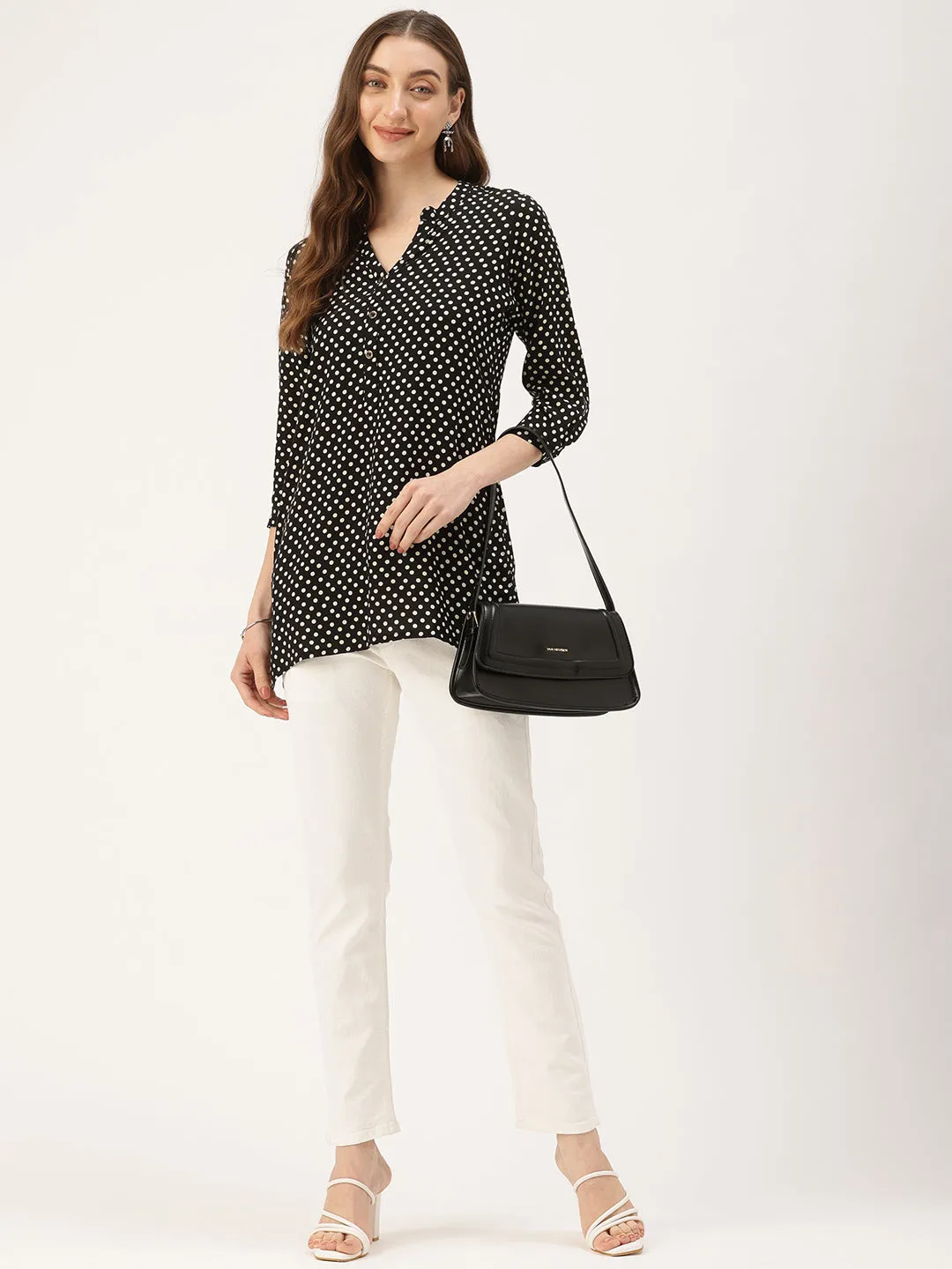 Black Polka Dot Printed Monochrome Tunic