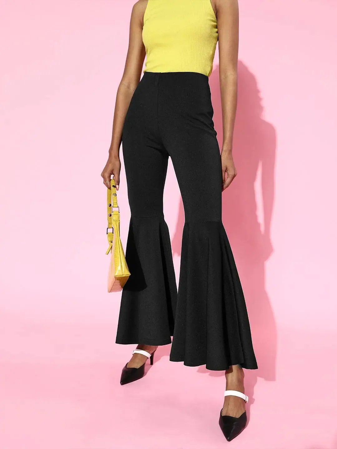 Black Scuba Ruffle Pants