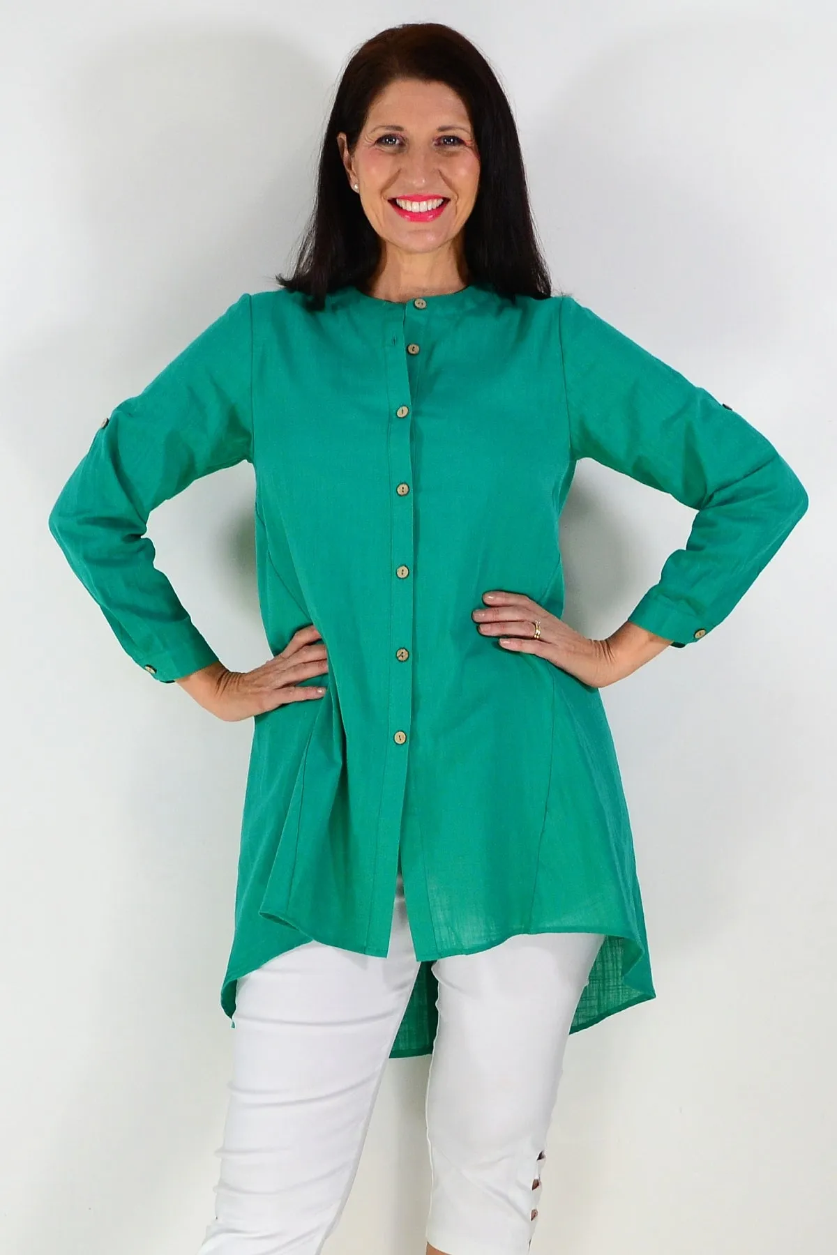 Block Green Button Up Shirt Tunic