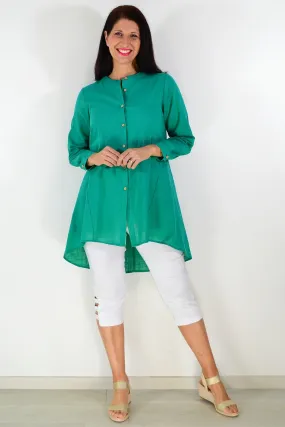 Block Green Button Up Shirt Tunic