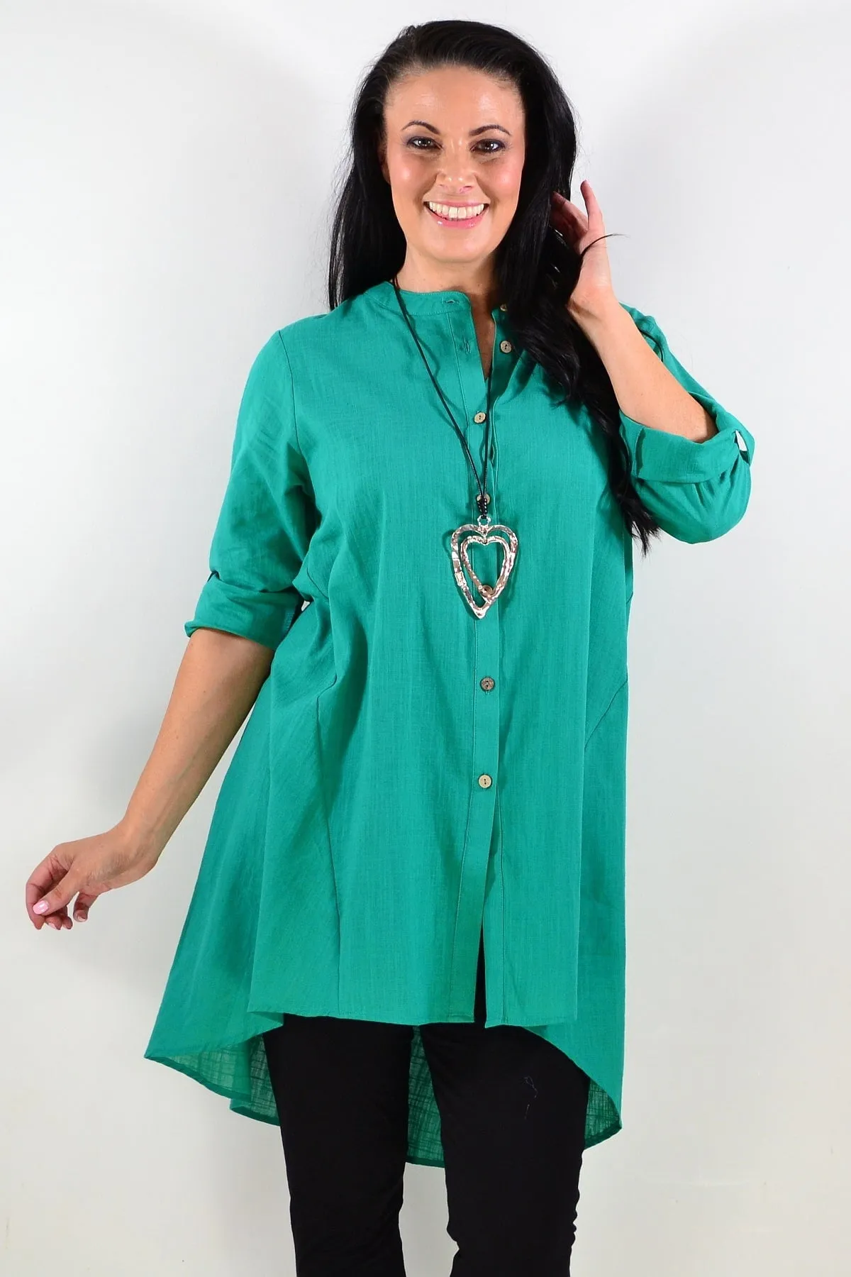 Block Green Button Up Shirt Tunic