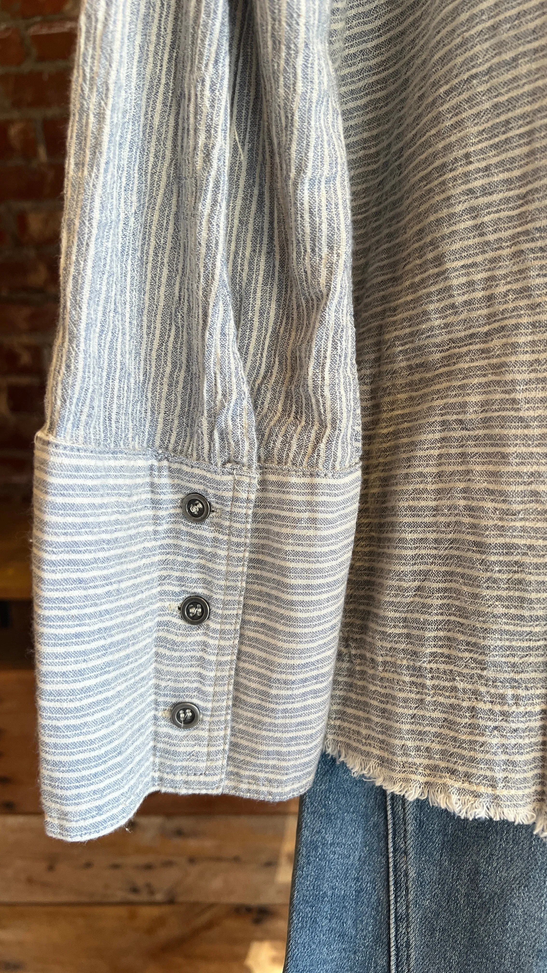 Blue Raw Edge Stripe Cotton Tunic