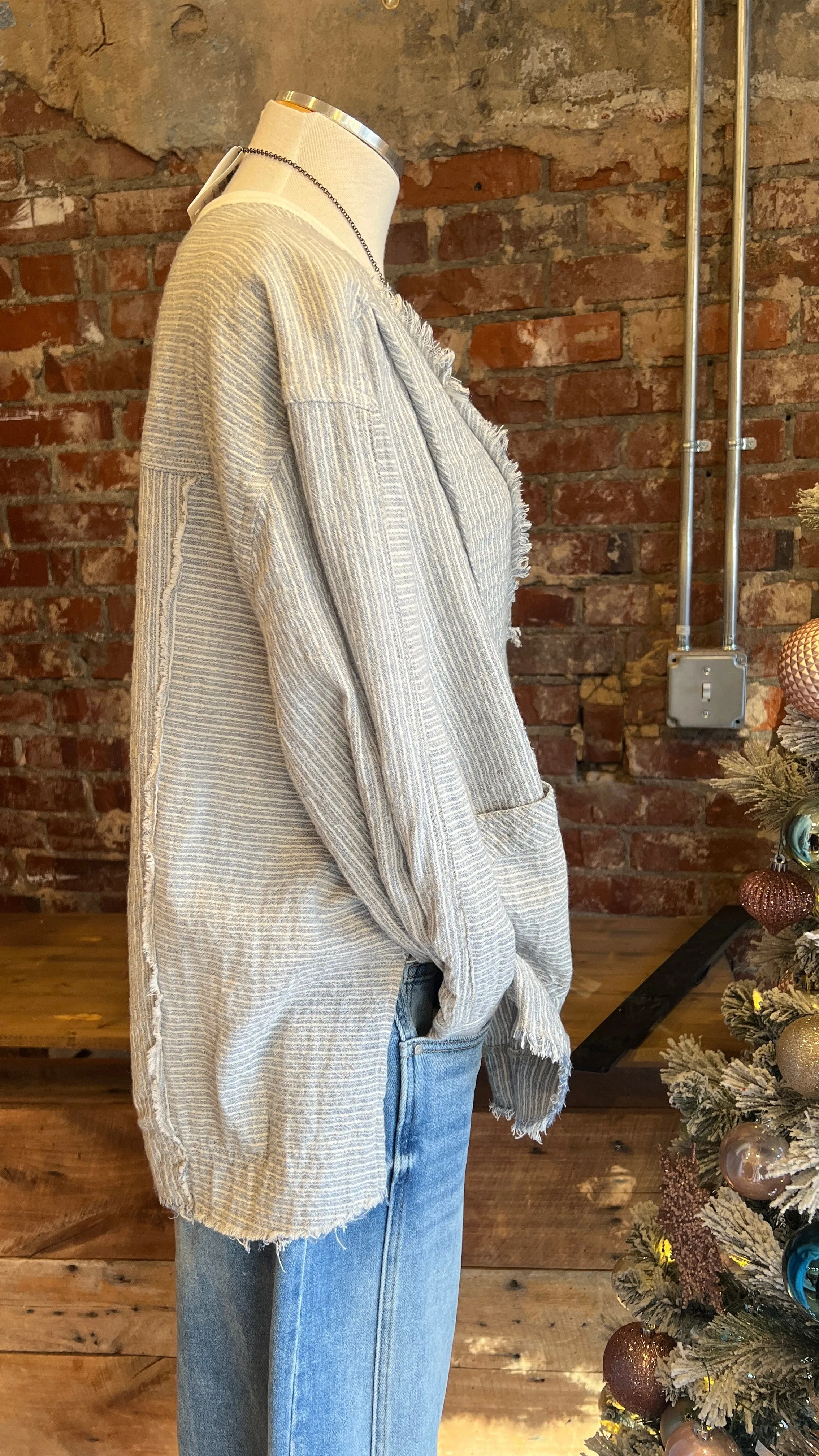 Blue Raw Edge Stripe Cotton Tunic
