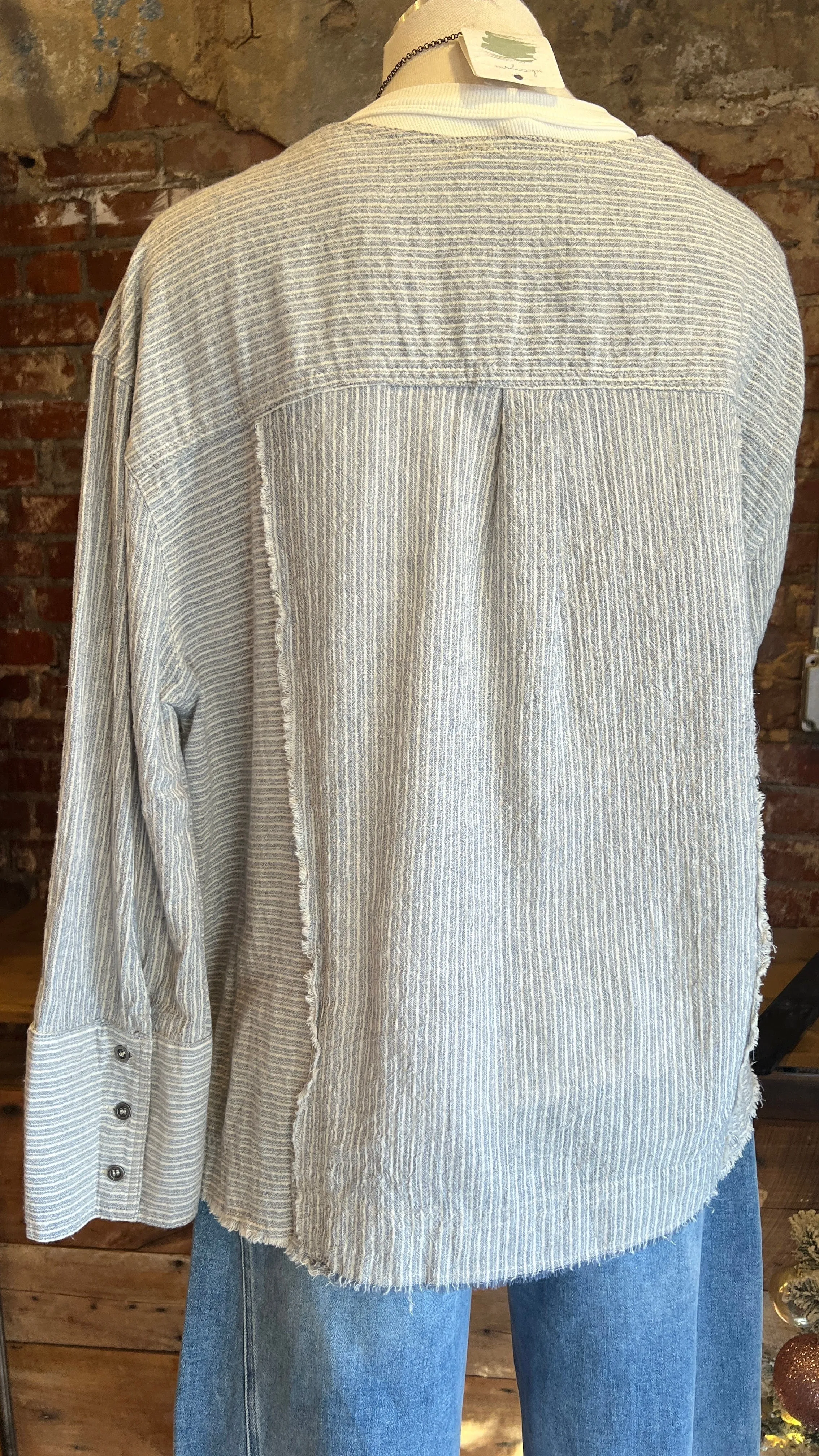 Blue Raw Edge Stripe Cotton Tunic