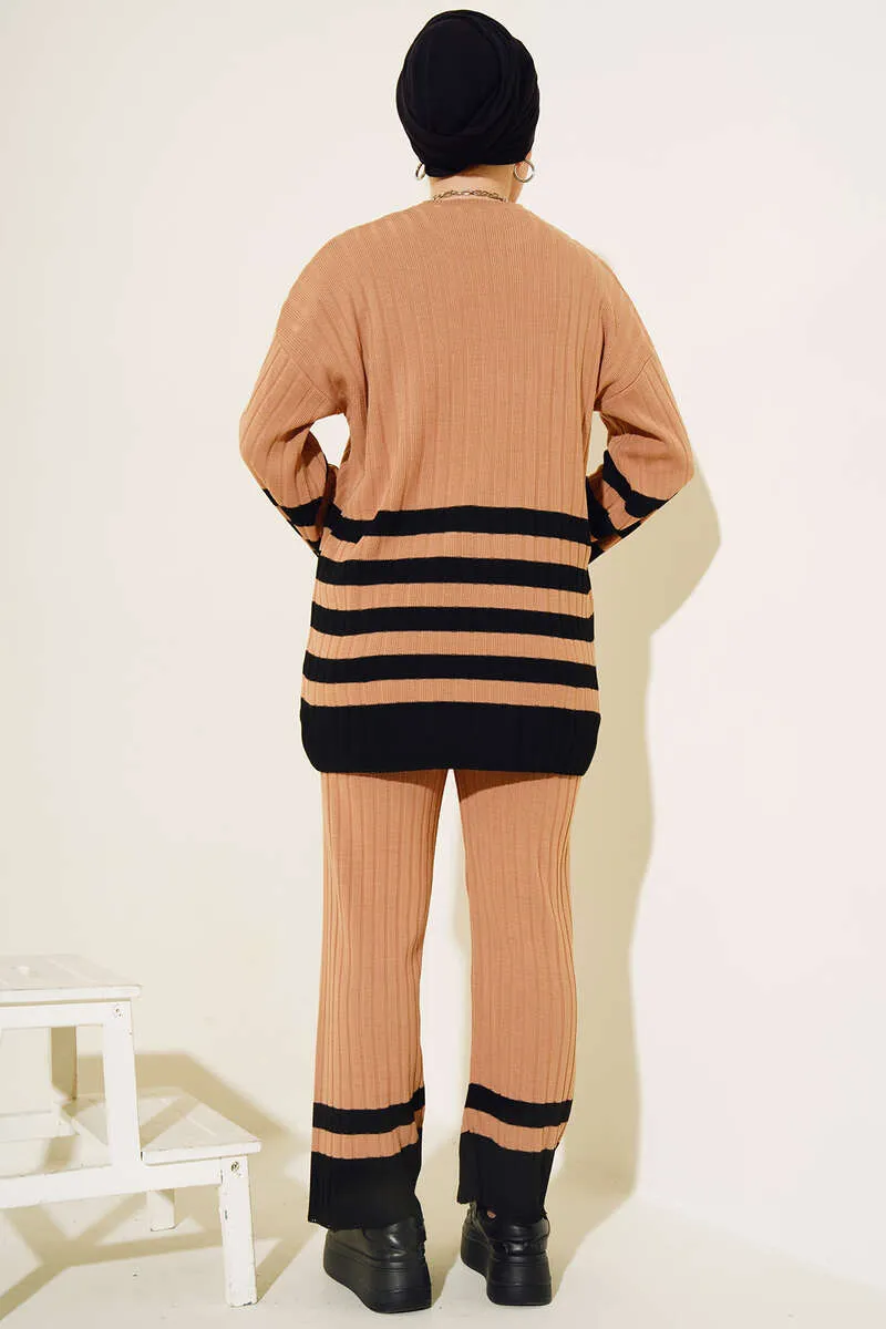 BNG Women Casual Striped Sleeve Knit Set Mink - Clermont