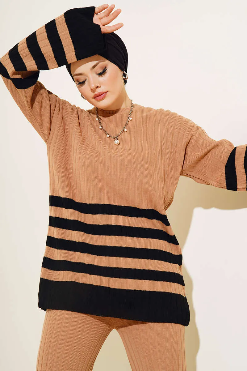 BNG Women Casual Striped Sleeve Knit Set Mink - Clermont