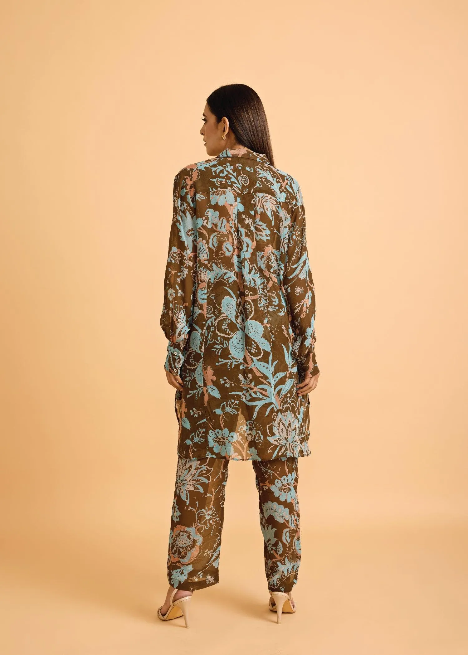 Brown Viscose Honeycomb Tunic Set