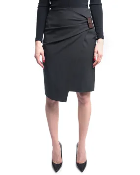 Brunello Cucinelli Charcoal Grey Gathered Side Short Pencil Skirt - 6