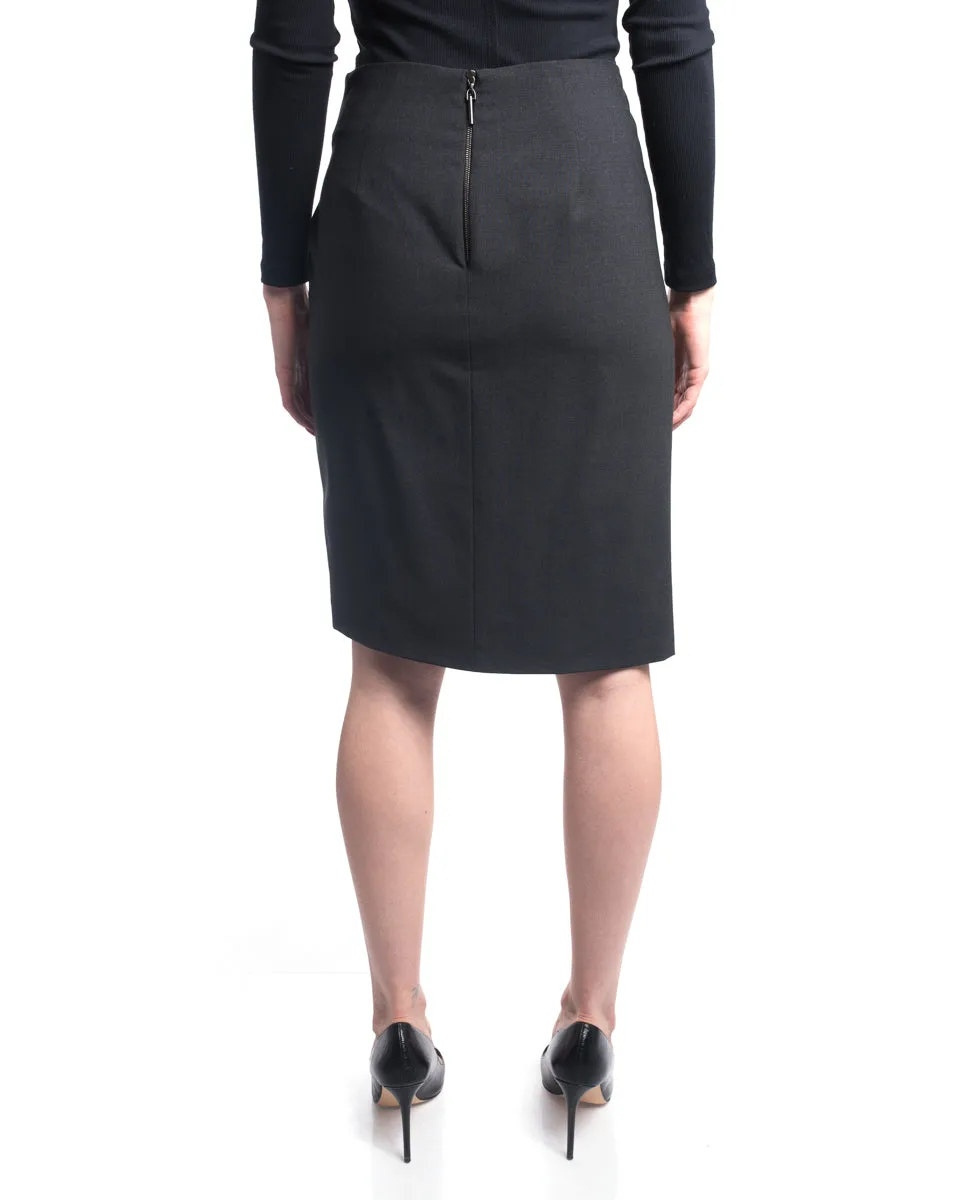 Brunello Cucinelli Charcoal Grey Gathered Side Short Pencil Skirt - 6