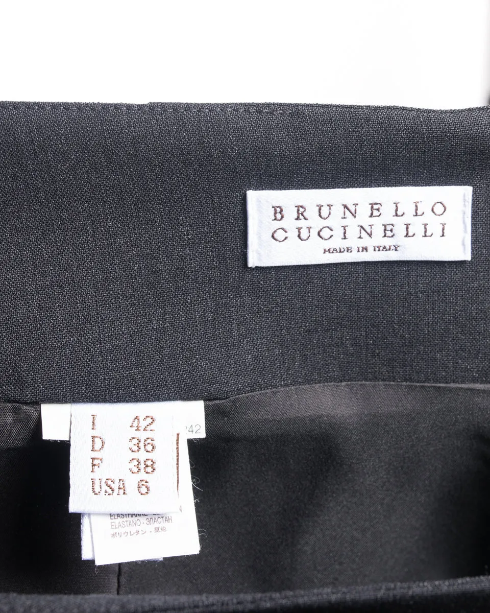 Brunello Cucinelli Charcoal Grey Gathered Side Short Pencil Skirt - 6